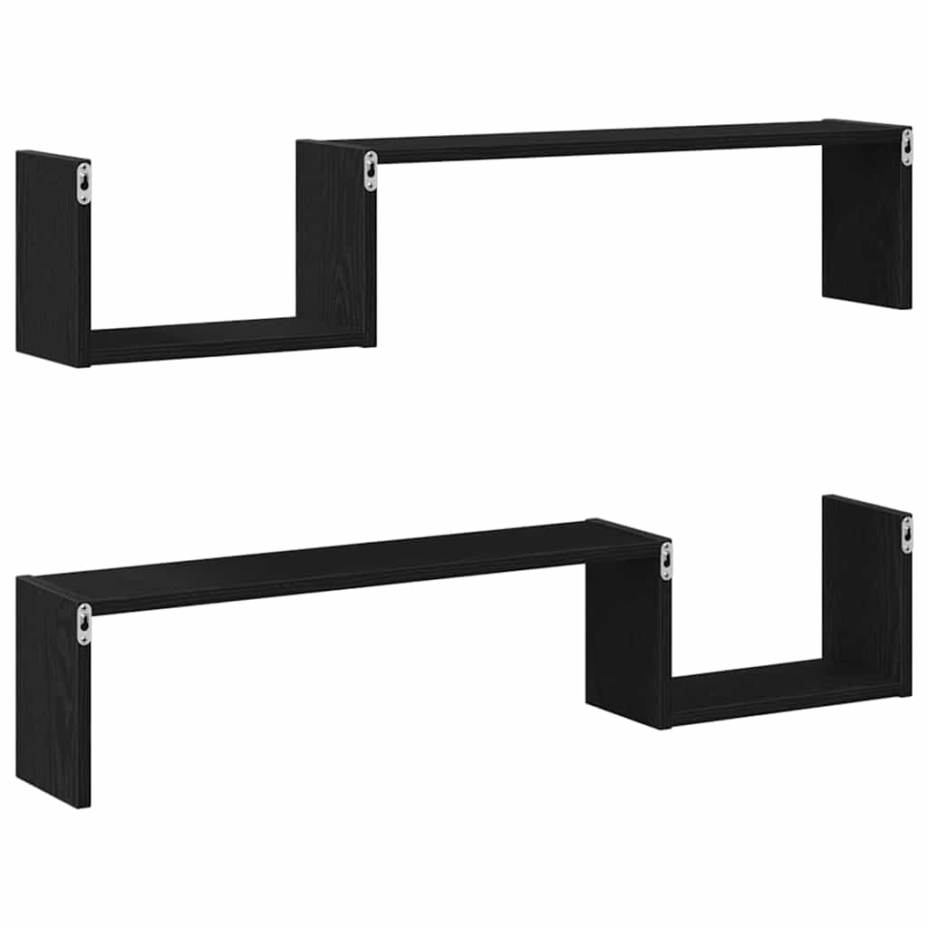 Wall Shelf Wall-Mounted 2 pcs Black Oak 100 x 15 x 20 cm