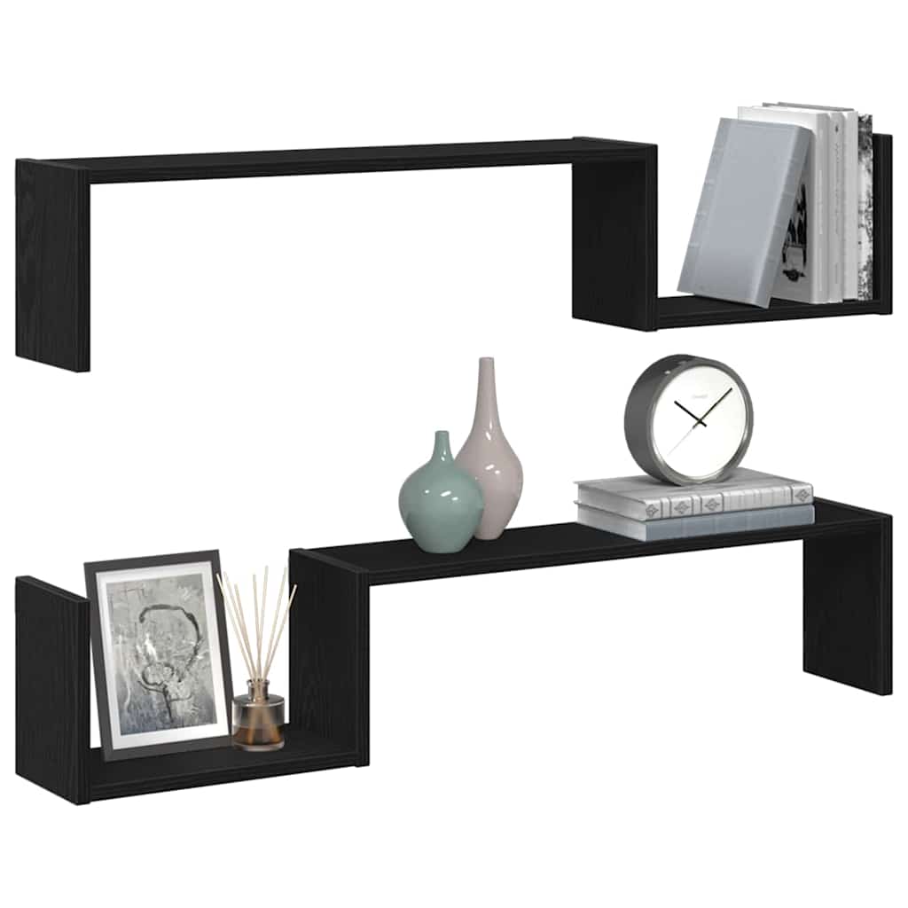 Wall Shelf Wall-Mounted 2 pcs Black Oak 100 x 15 x 20 cm