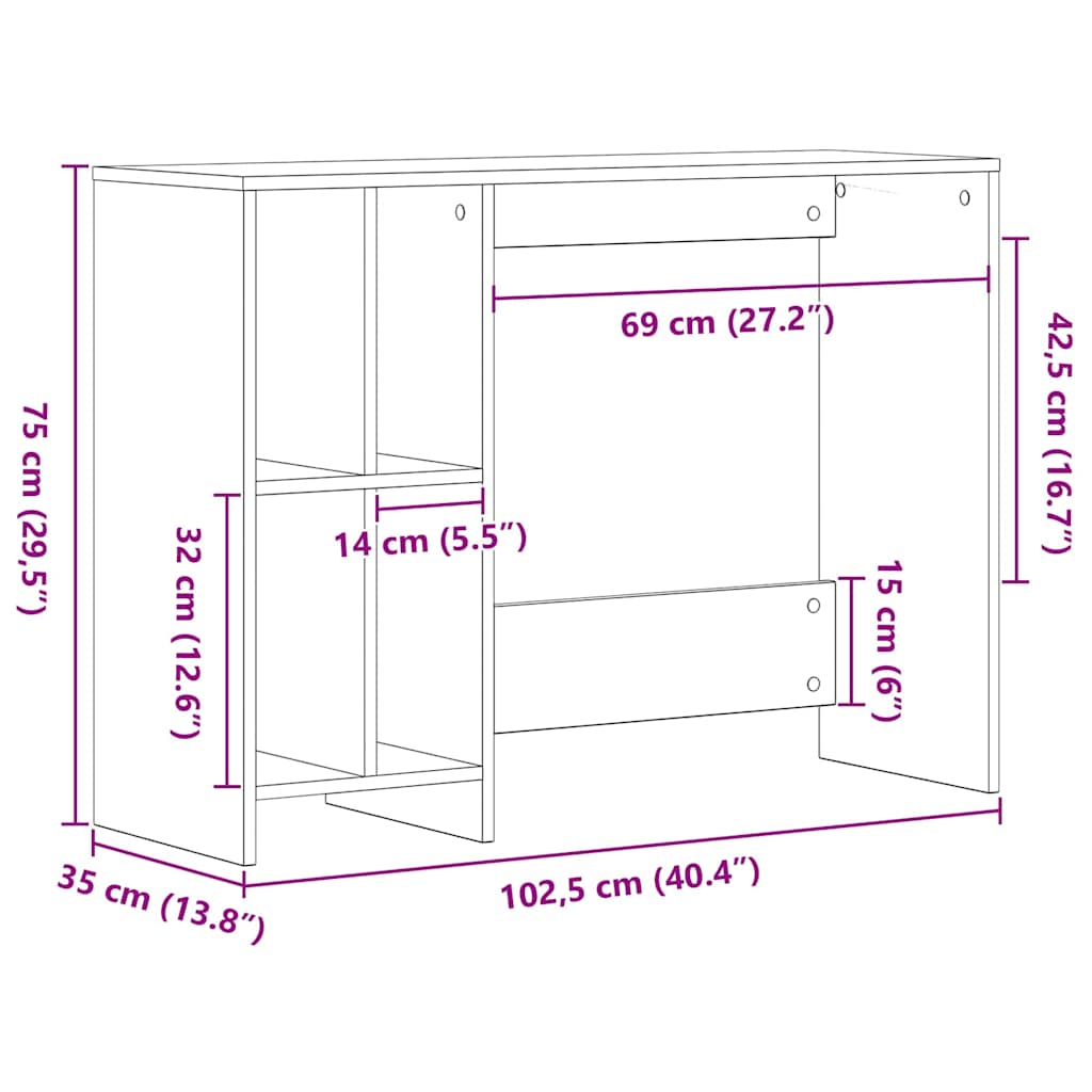 Desk Black Oak Engineered Wood 102.5 x 35 x 75 cm