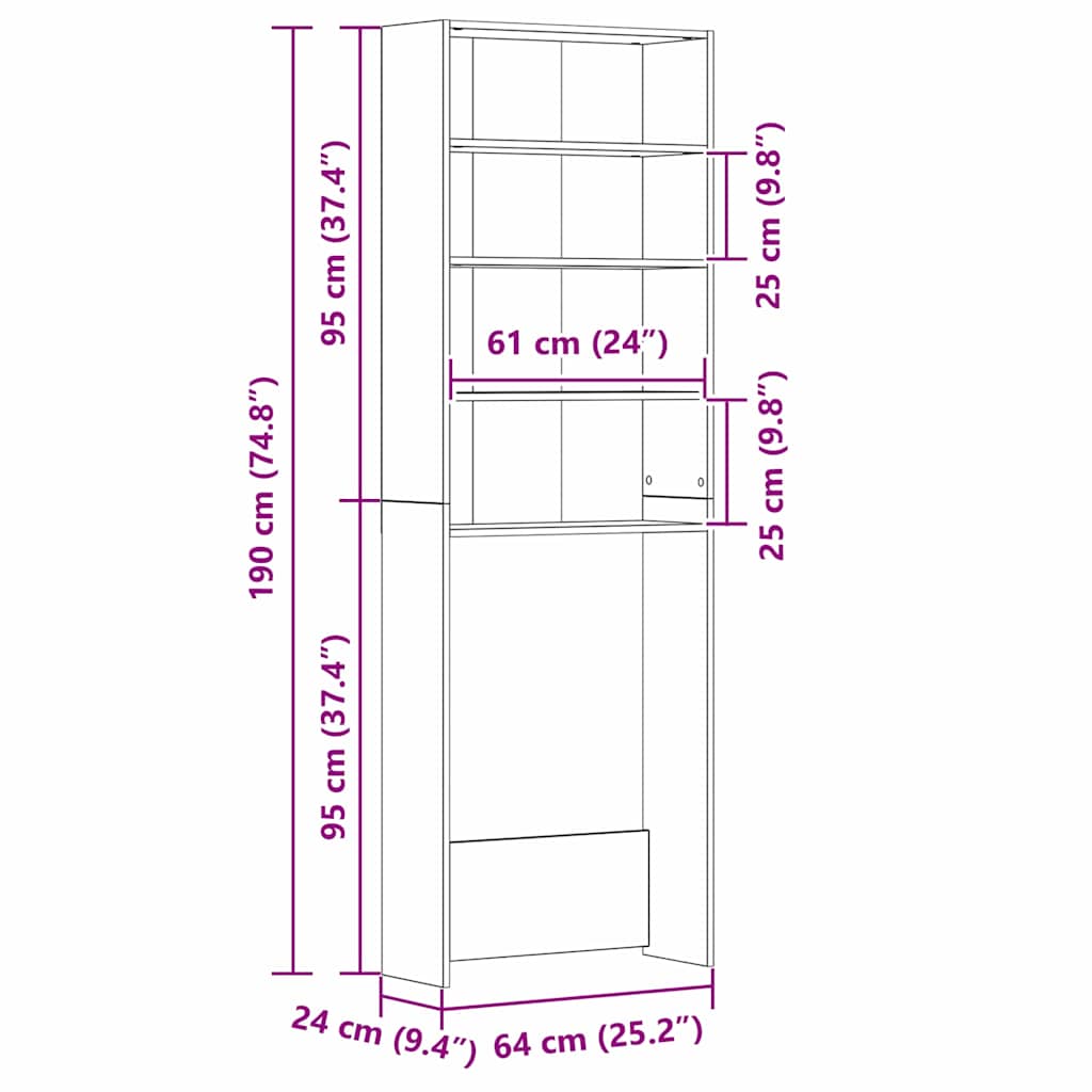 vidaXL Washing Machine Cabinet Black Oak 64 x 24 x 190 cm