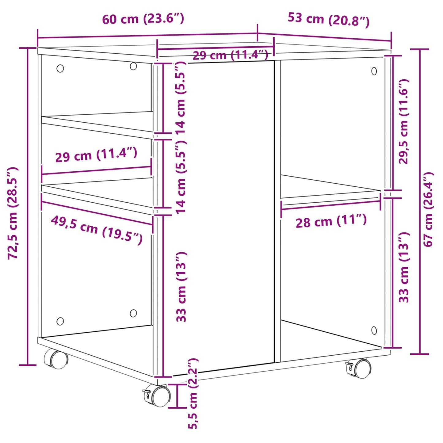 Storage Cabinet Black Oak 60 x 53 x 72.5 cm Engineered Wood