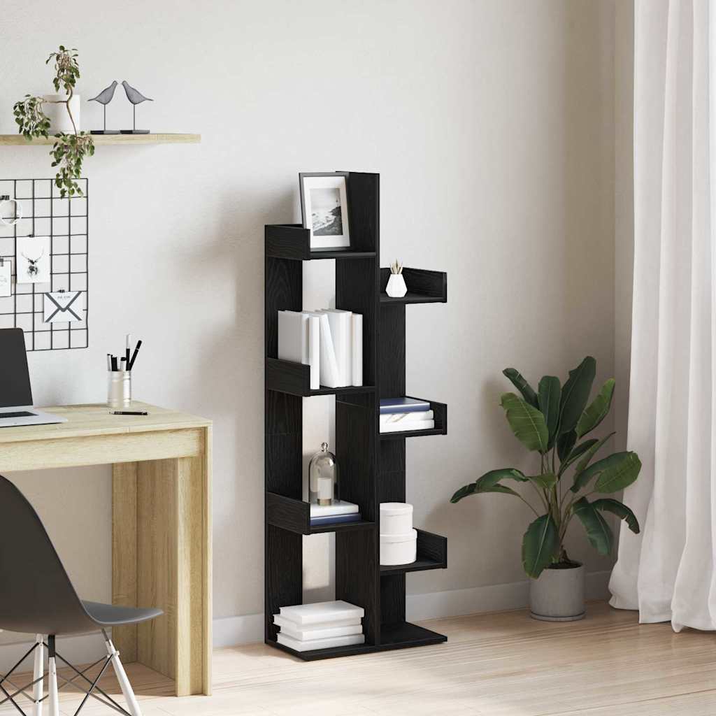 Bookcase 8-Tier 48 x 25.5 x 140 cm Engineered Wood Black Oak