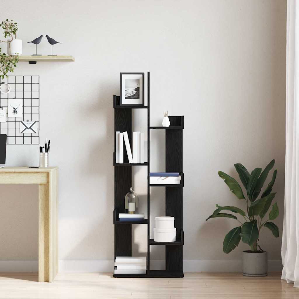 Bookcase 8-Tier 48 x 25.5 x 140 cm Engineered Wood Black Oak