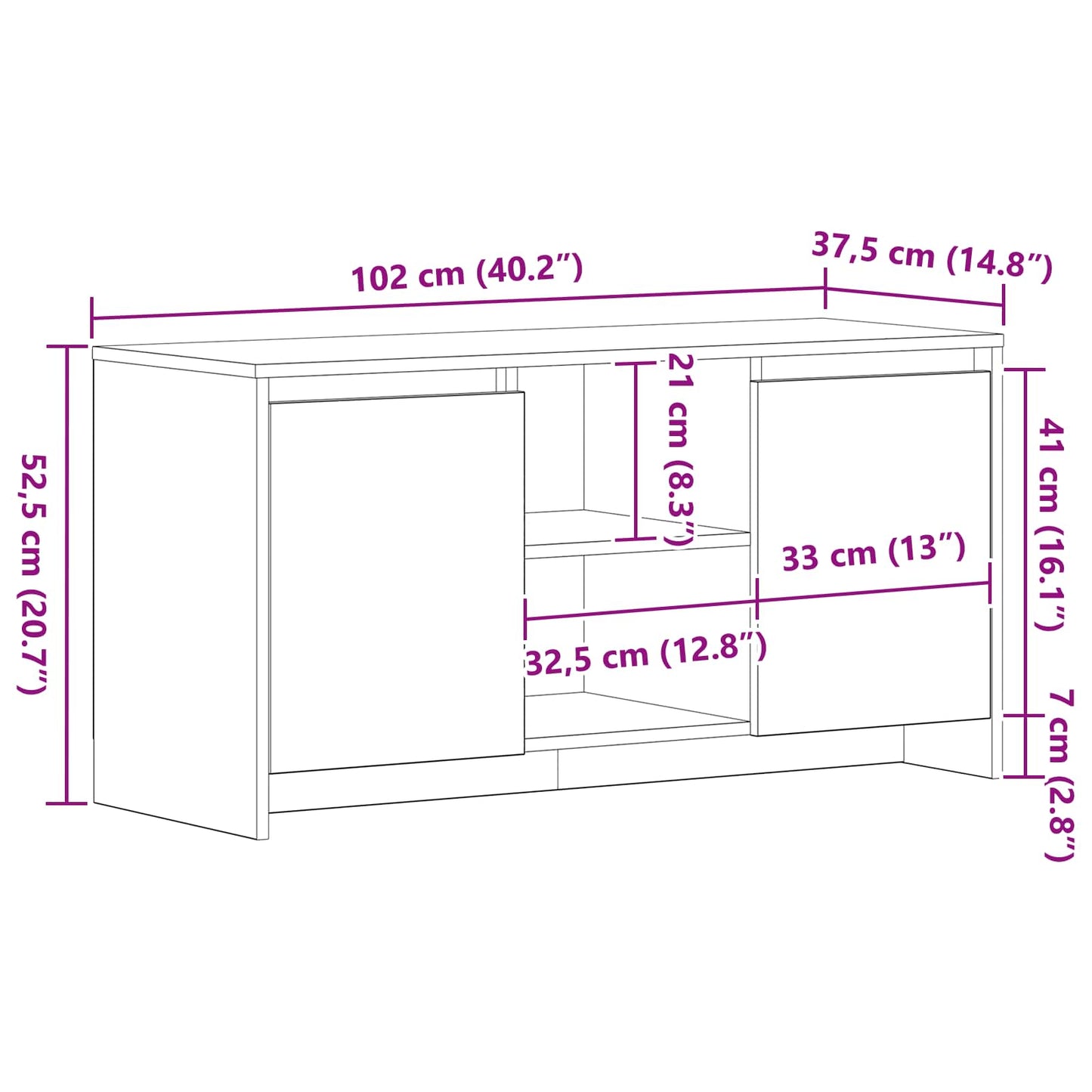 TV Cabinet 102 x 37.5 x 52.5 cm Black Oak Engineered Wood