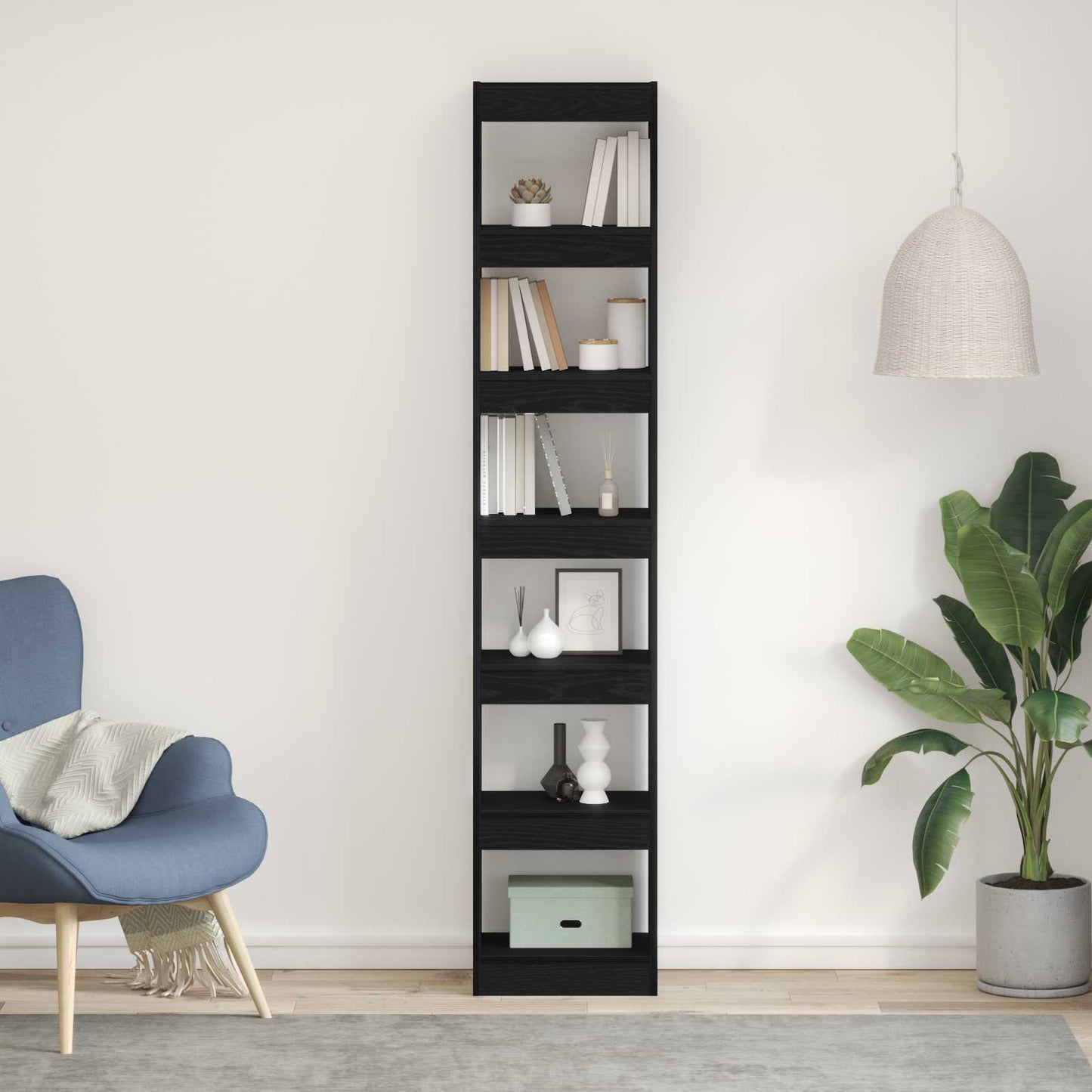 Book Cabinet 6-Tier 40 x 30 x 198 cm Engineered Wood Black Oak