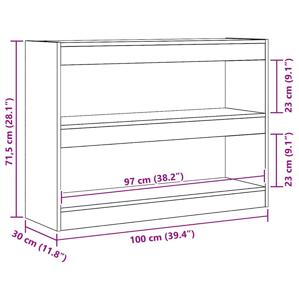 Bookcase 2-Tier 100 x 30 x 72 cm Engineered Wood Artisan oak