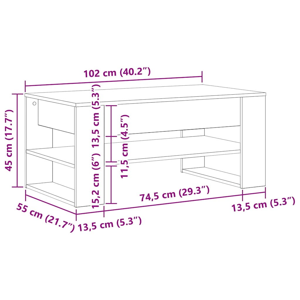 Coffee Table Old Wood 102 x 55 x 45 cm Engineered Wood