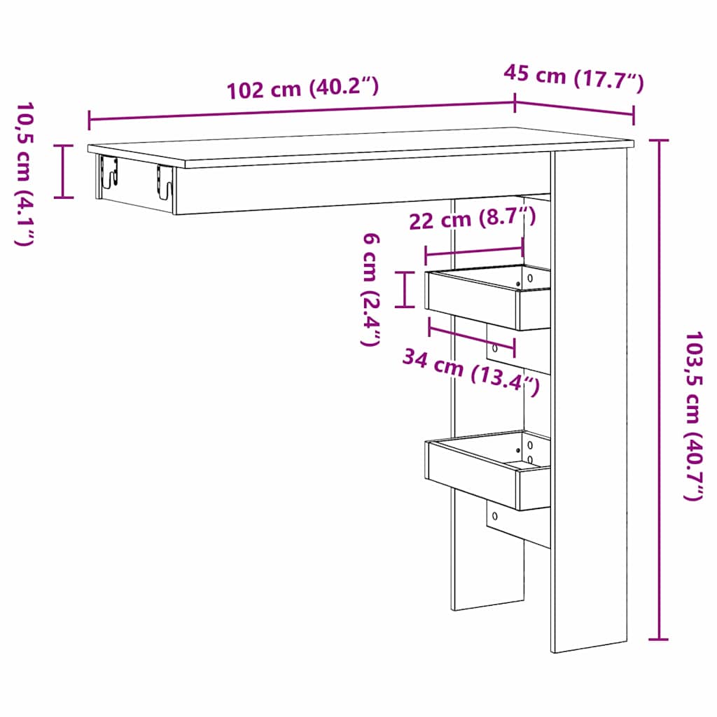 Wall Bar Table 102 x 45 x 103.5 cm Engineered Wood Black Oak