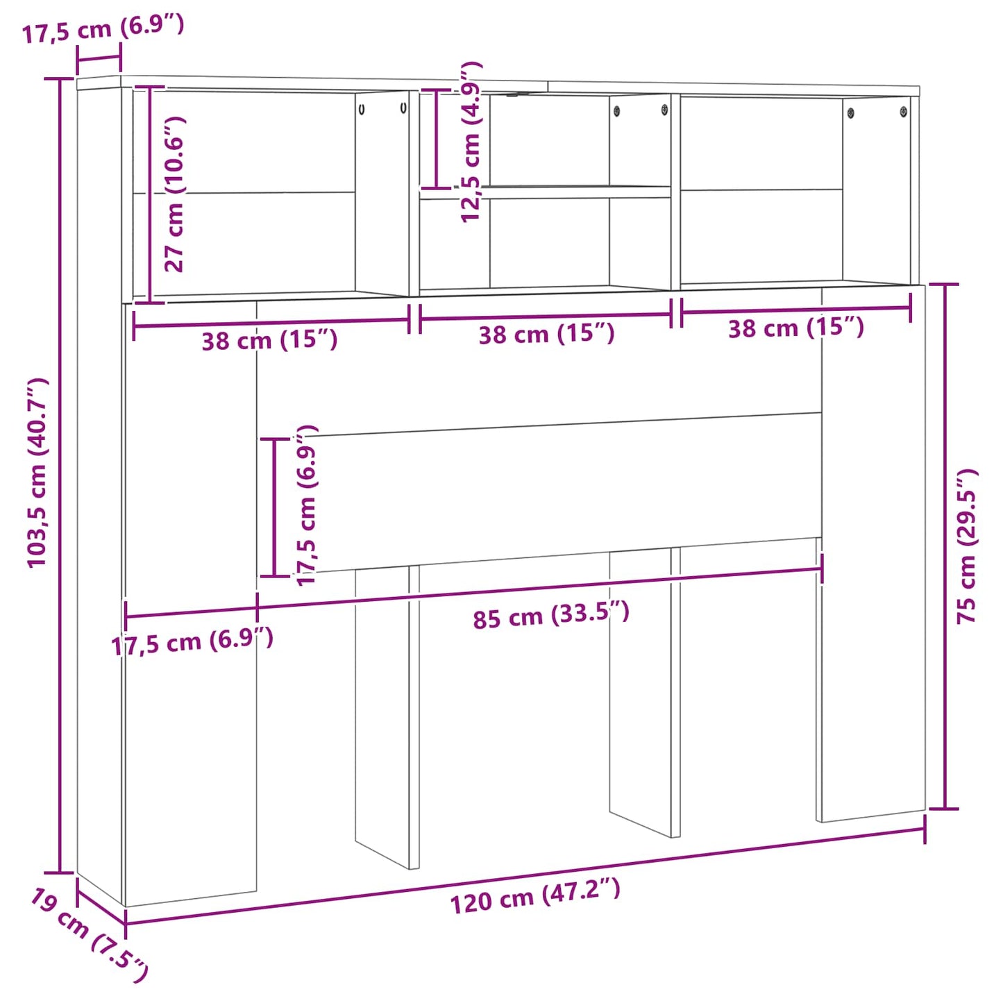 Headboard Cabinet Black Oak 120 x 19 x 103.5 cm Engineered Wood