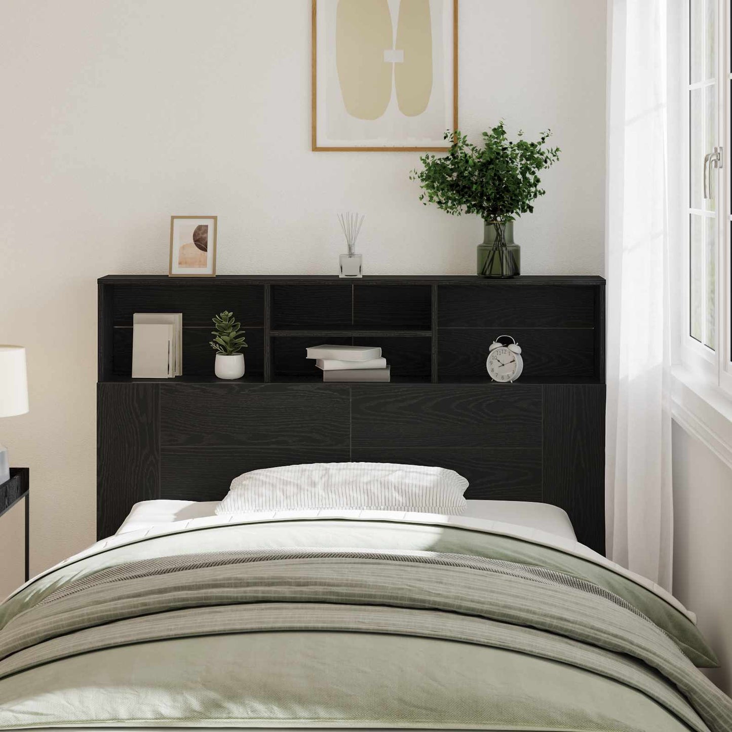 Headboard Cabinet Black Oak 140 x 19 x 103.5 cm Engineered Wood