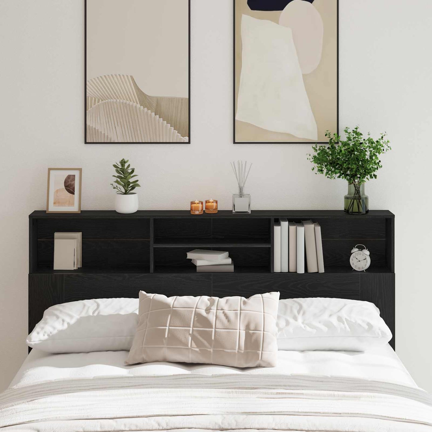 Headboard Cabinet Black Oak 180 x 19 x 103.5 cm Engineered Wood