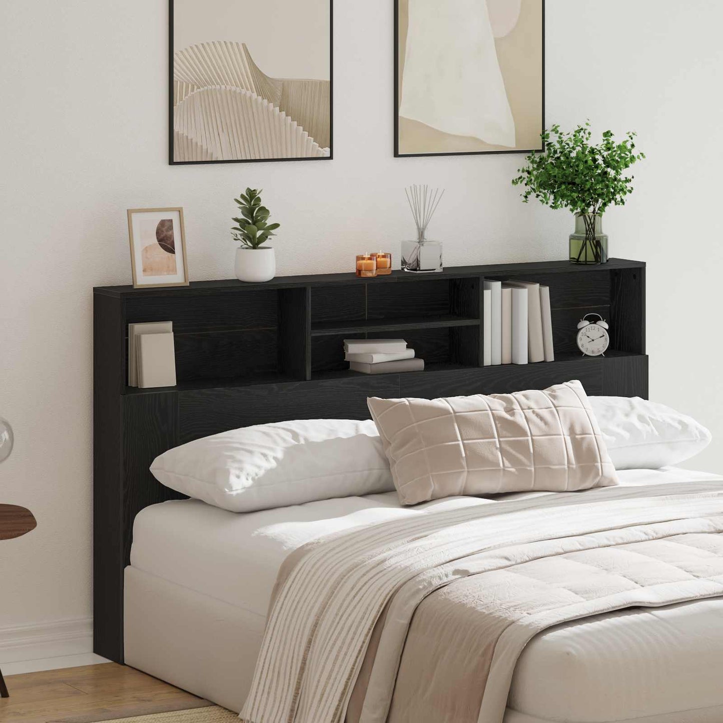 Headboard Cabinet Black Oak 180 x 19 x 103.5 cm Engineered Wood
