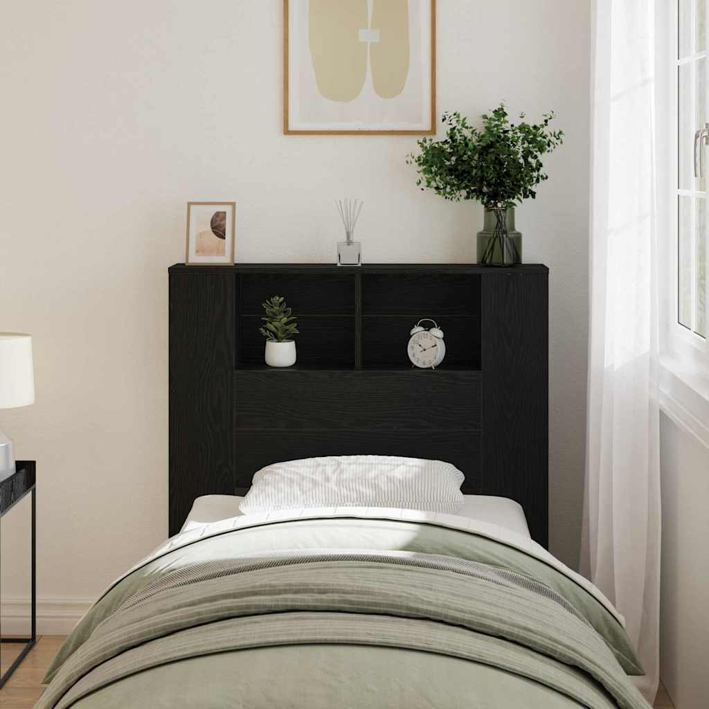 Headboard Cabinet with Shelf Black Oak Engineered Wood