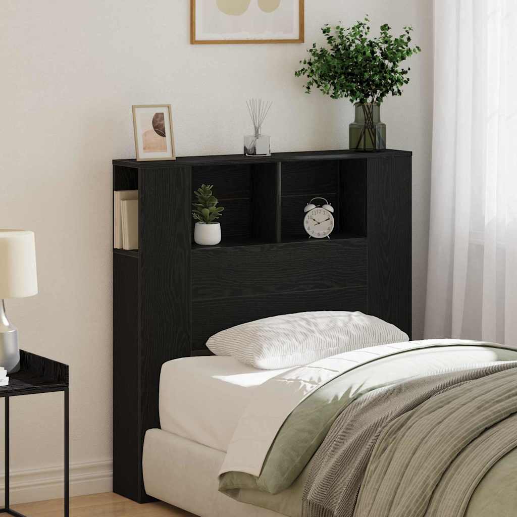 Headboard Cabinet with Shelf Black Oak Engineered Wood
