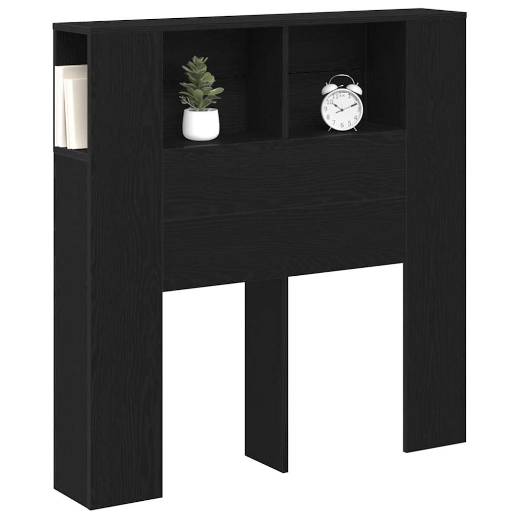 Headboard Cabinet with Shelf Black Oak Engineered Wood