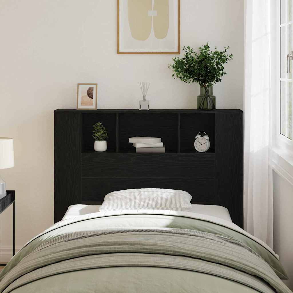 Headboard Cabinet with Shelf Black Oak 120 x 18.5 x 102.5 cm