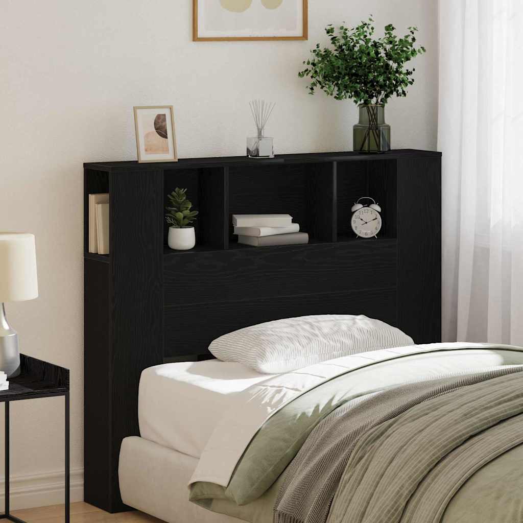 Headboard Cabinet with Shelf Black Oak 120 x 18.5 x 102.5 cm
