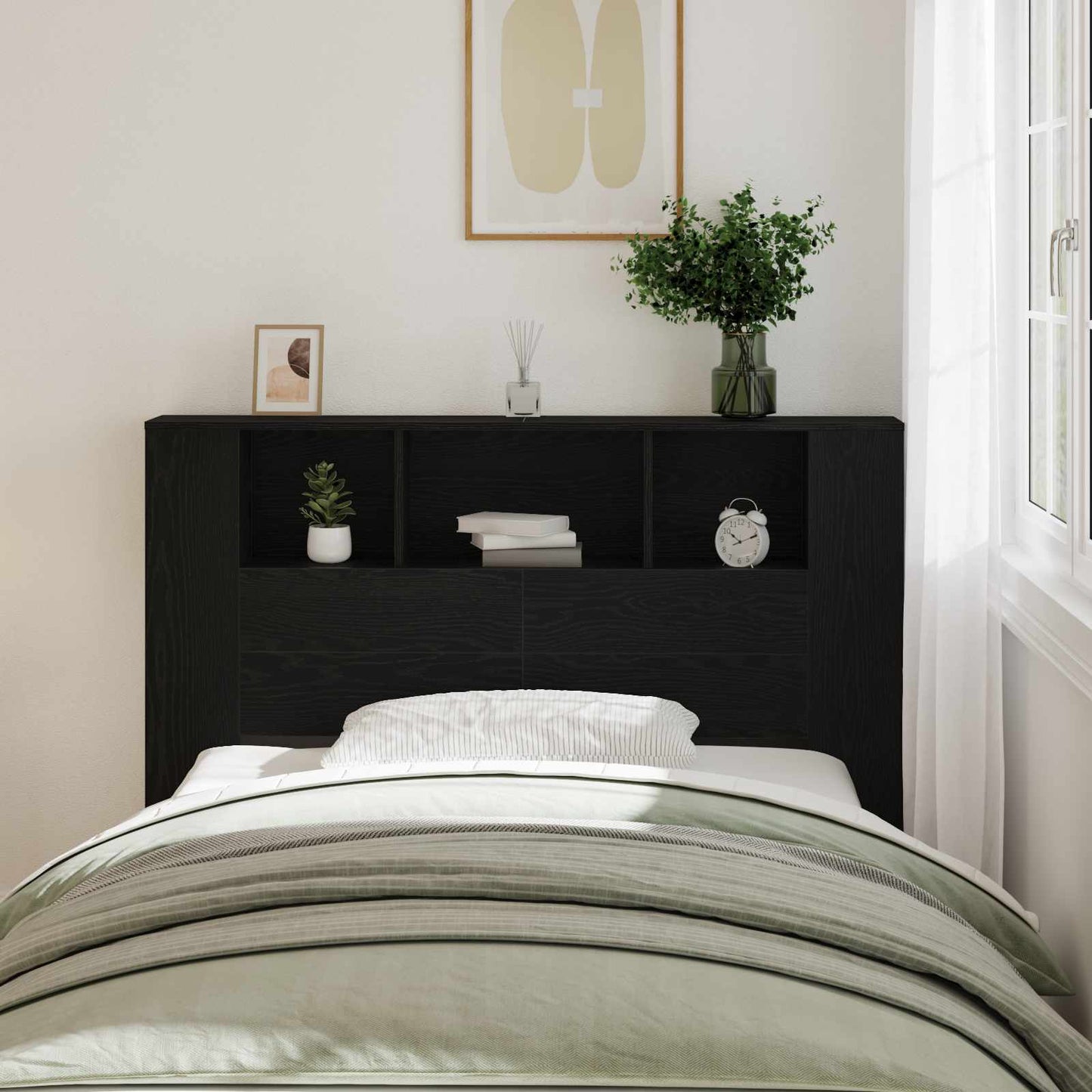Headboard Cabinet with Storage Black Oak Engineered Wood
