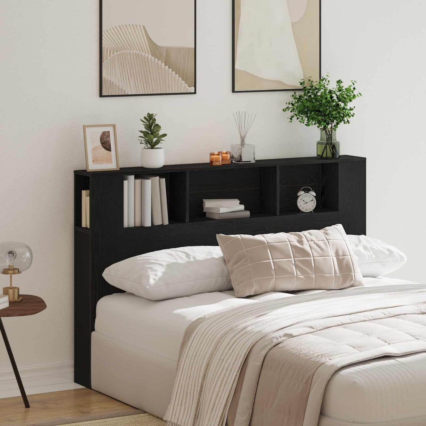 Headboard Cabinet with Storage Black Oak Engineered Wood