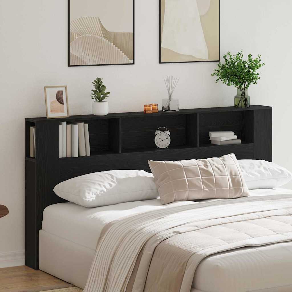 Headboard Cabinet with Shelf Black Oak 200 x 18.5 x 102.5 cm