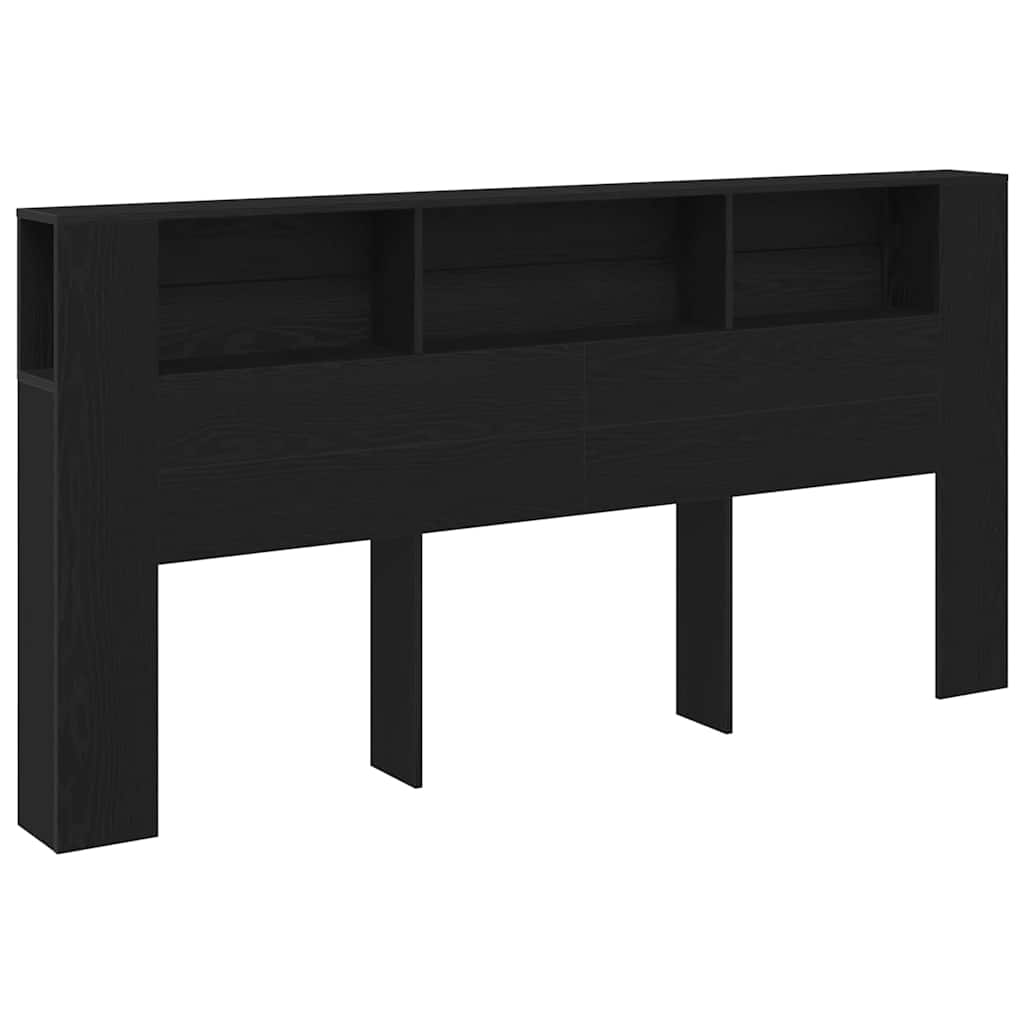 Headboard Cabinet with Shelf Black Oak 200 x 18.5 x 102.5 cm
