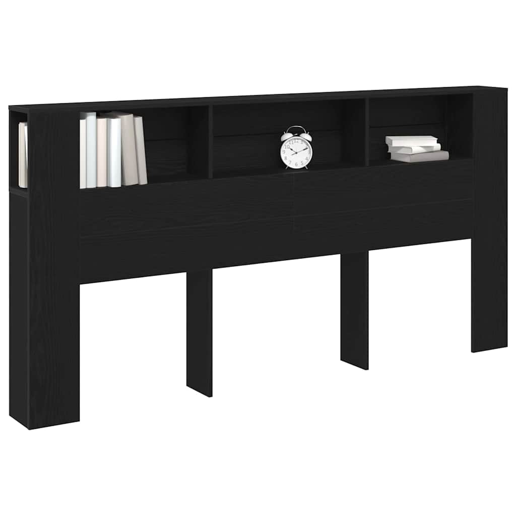 Headboard Cabinet with Shelf Black Oak 200 x 18.5 x 102.5 cm