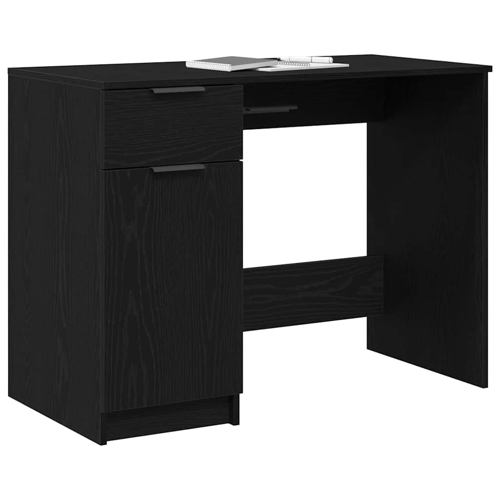 vidaXL Desk with Drawer Black oak 100 x 50 x 75 cm Engineered wood