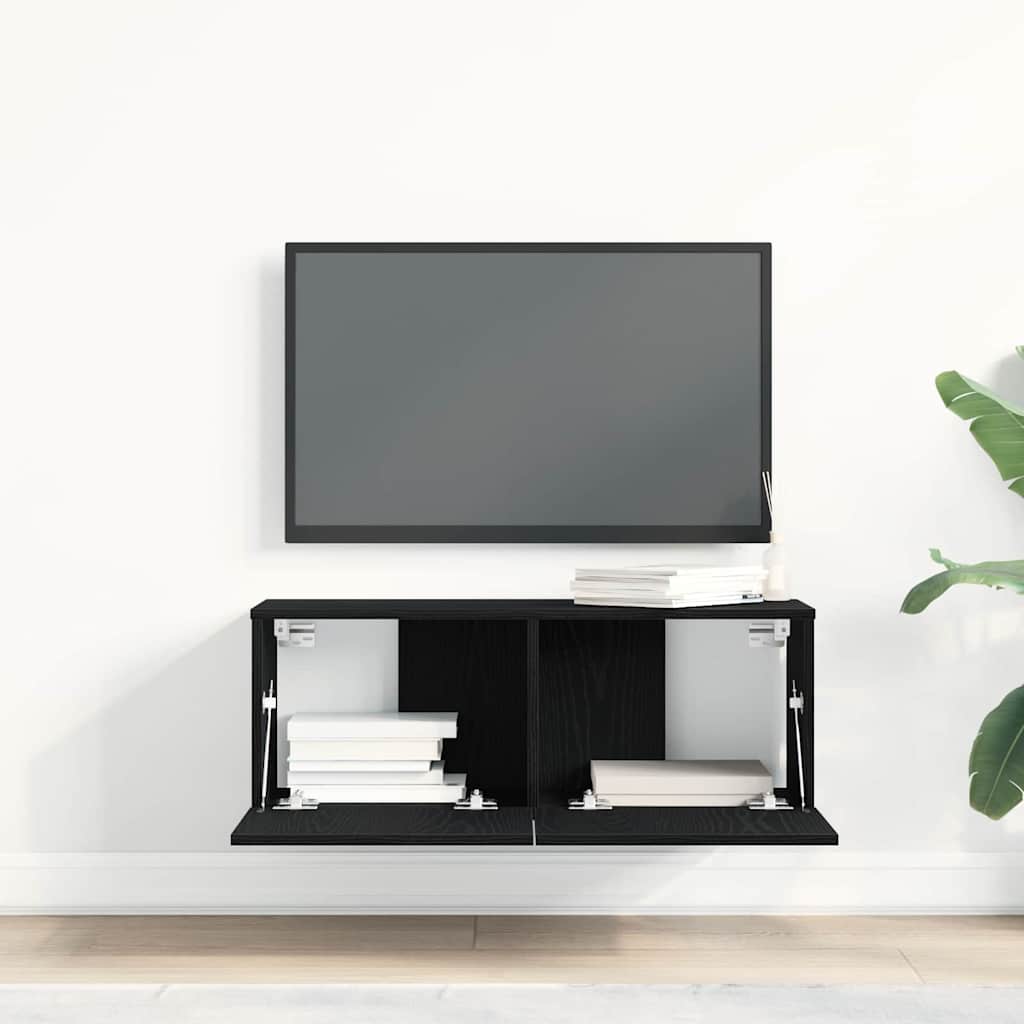 TV Cabinet 2 pcs Black Oak 80 x 30 x 30 cm Engineered Wood