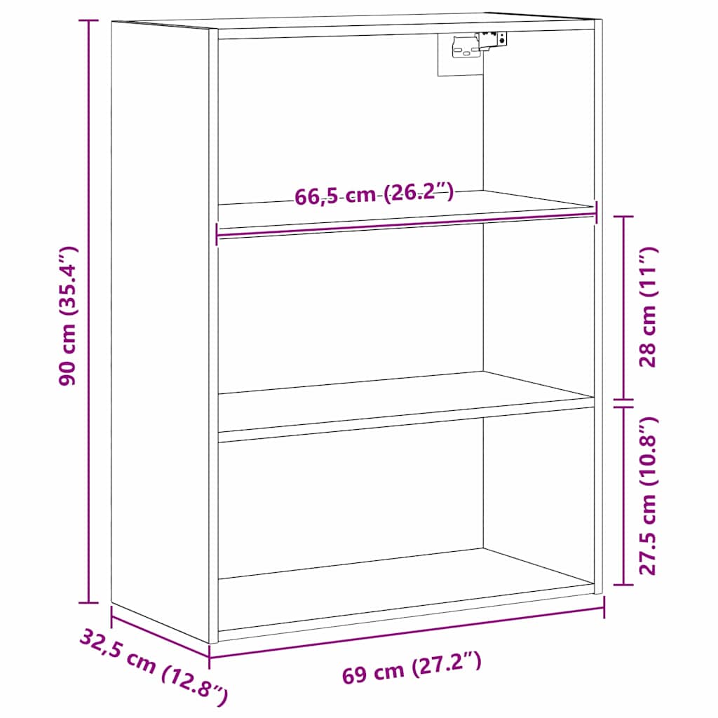 Hanging Wall Cabinet Wall-mounted Black Oak 69.5 x 32.5 x 90 cm