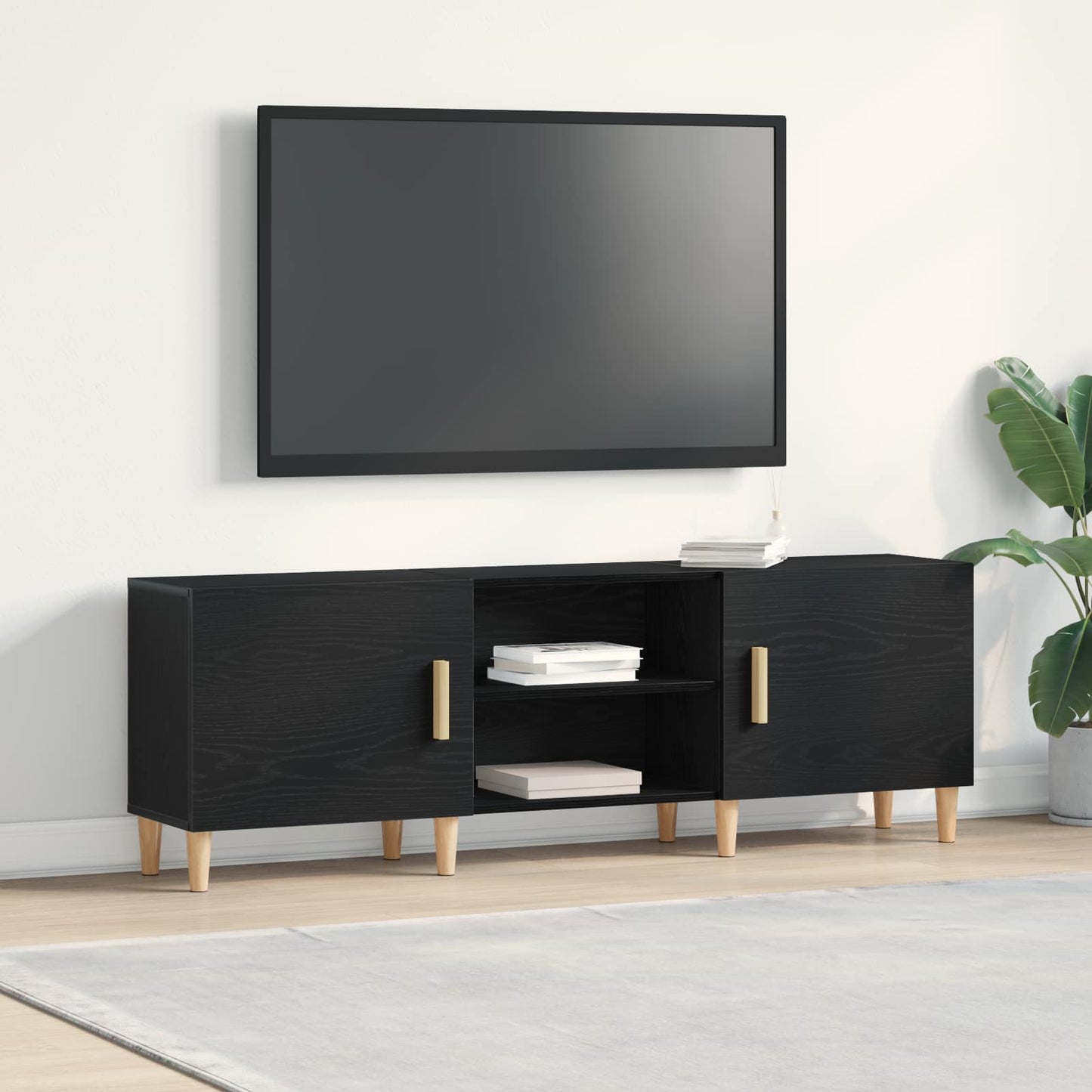 TV Cabinet Black Oak 150 x 30 x50 cm Engineered Wood