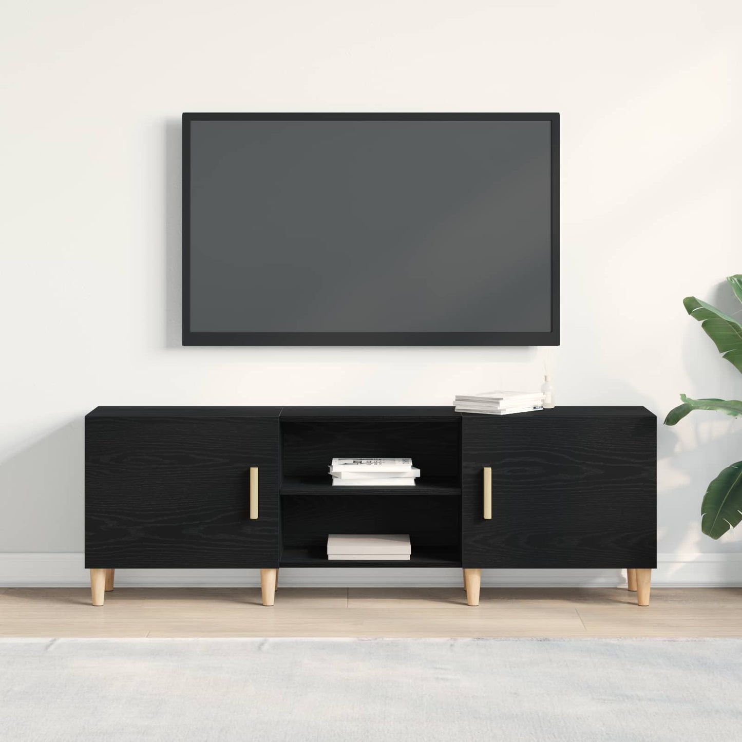 TV Cabinet Black Oak 150 x 30 x50 cm Engineered Wood