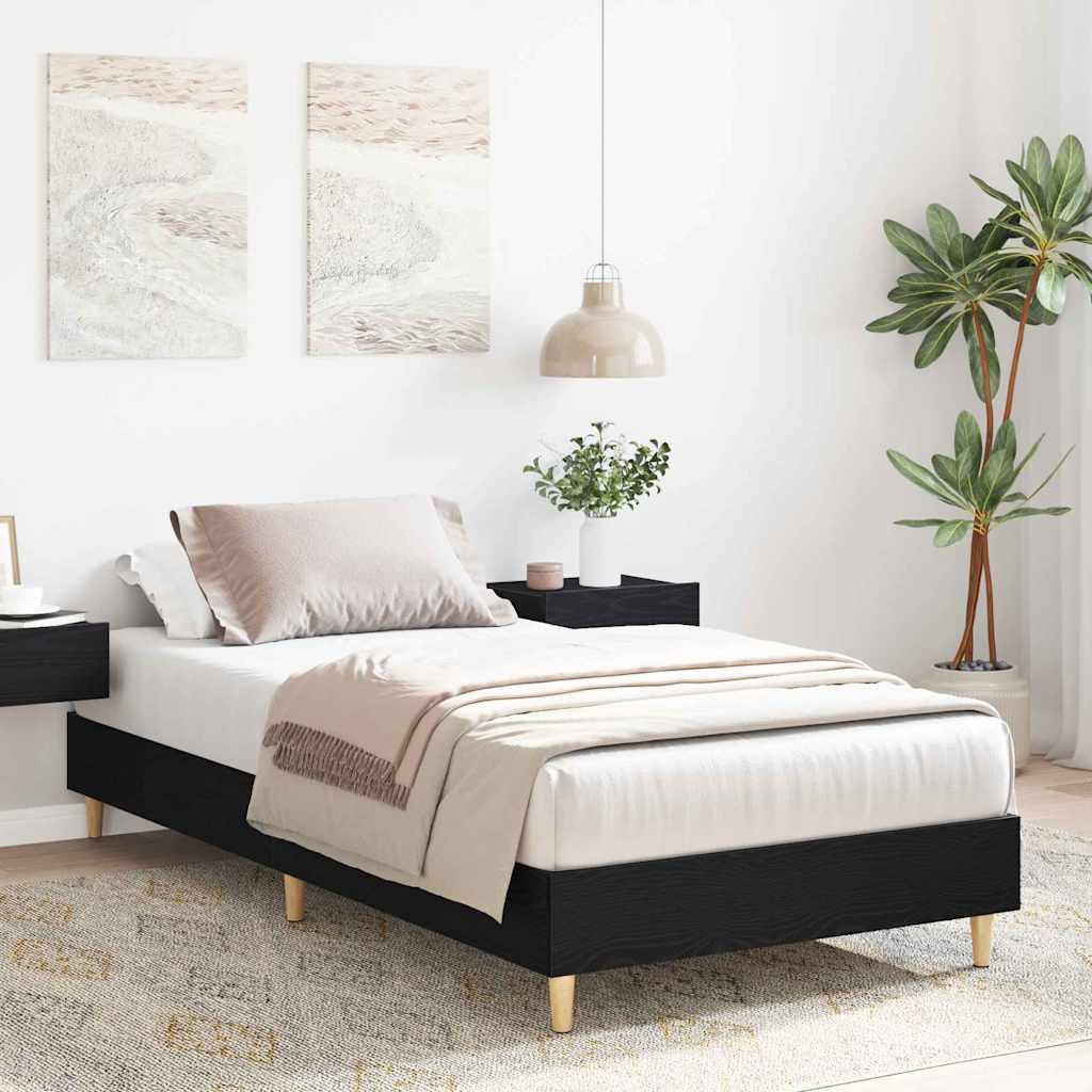 Bed Frame Black Oak 203 x 93 x 25 cm Engineered Wood