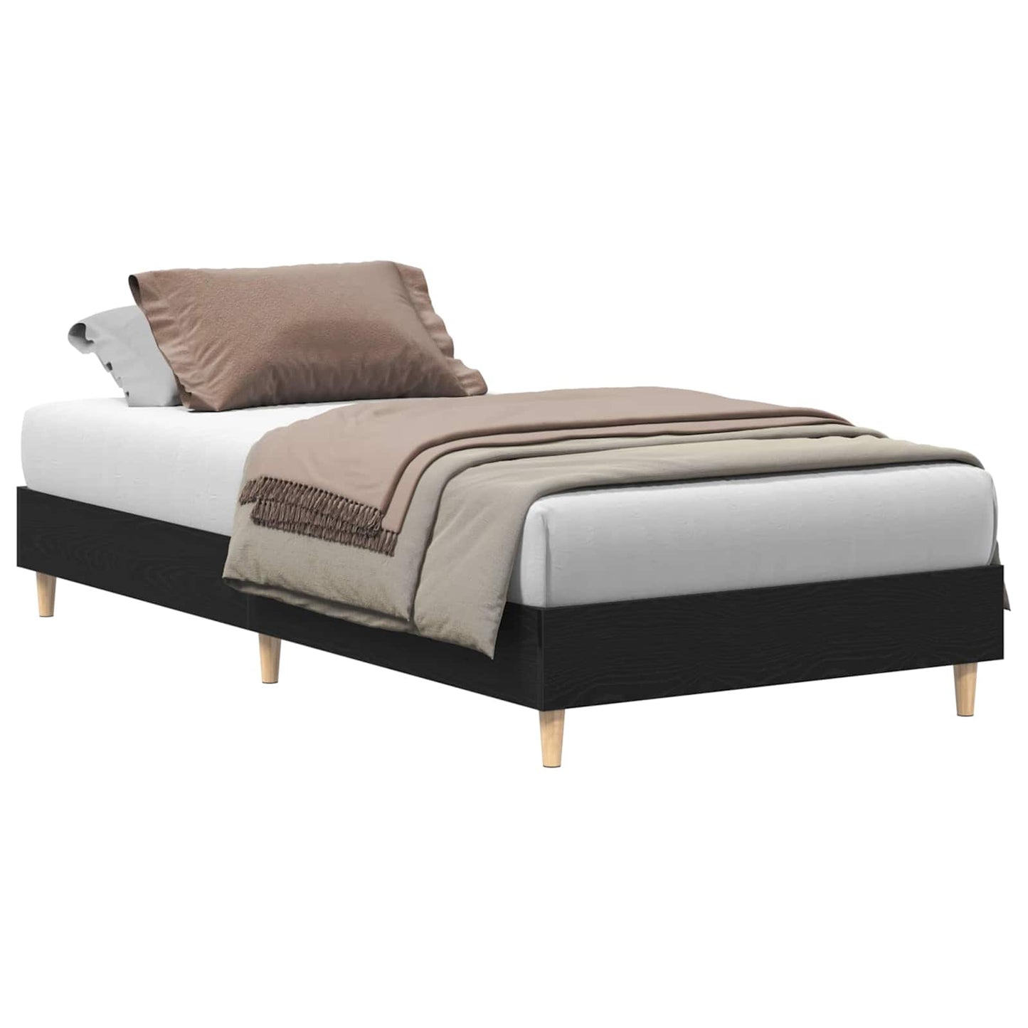 Bed Frame Black Oak 203 x 93 x 25 cm Engineered Wood