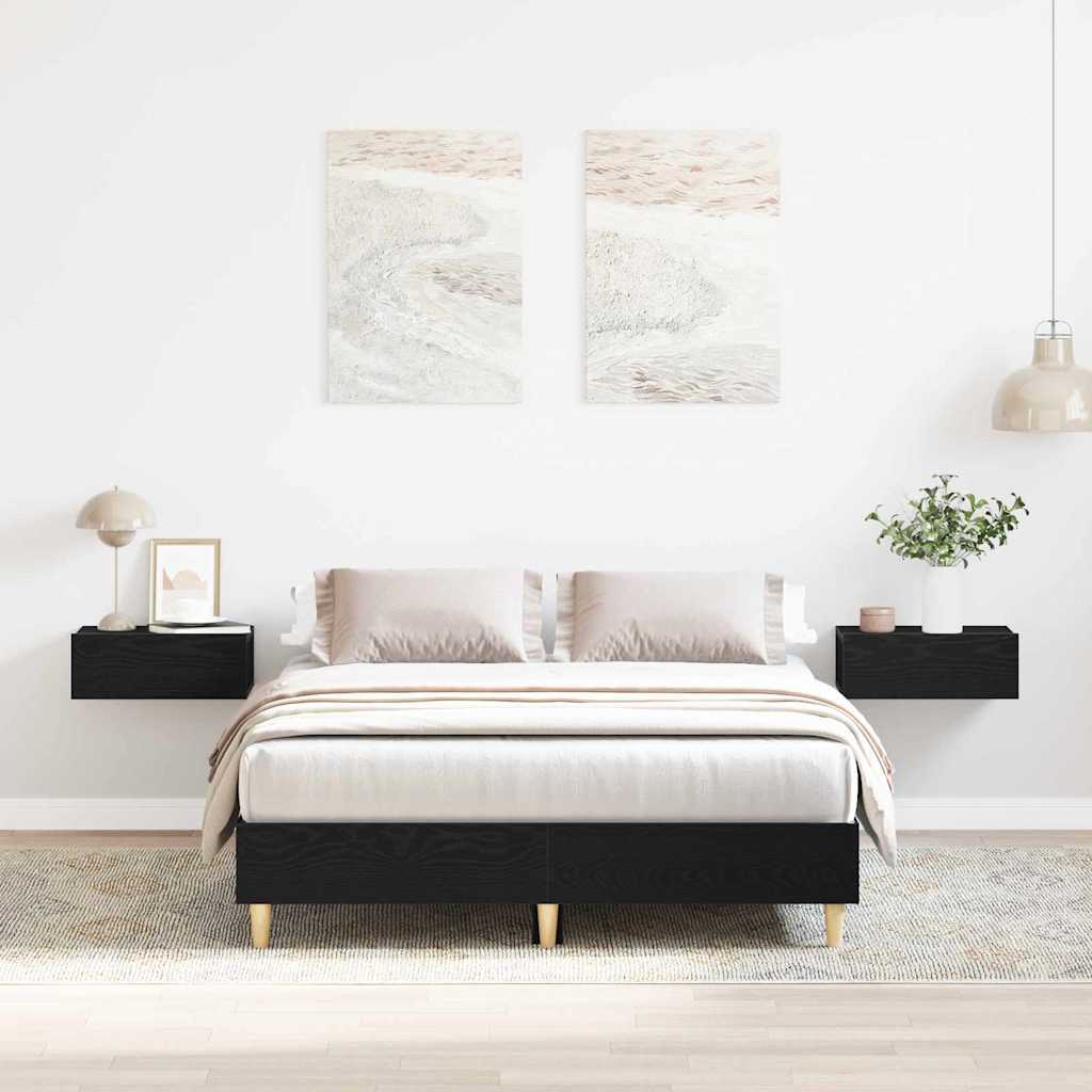 Bed Frame Black Oak 193 x 138 x 25 cm Engineered Wood