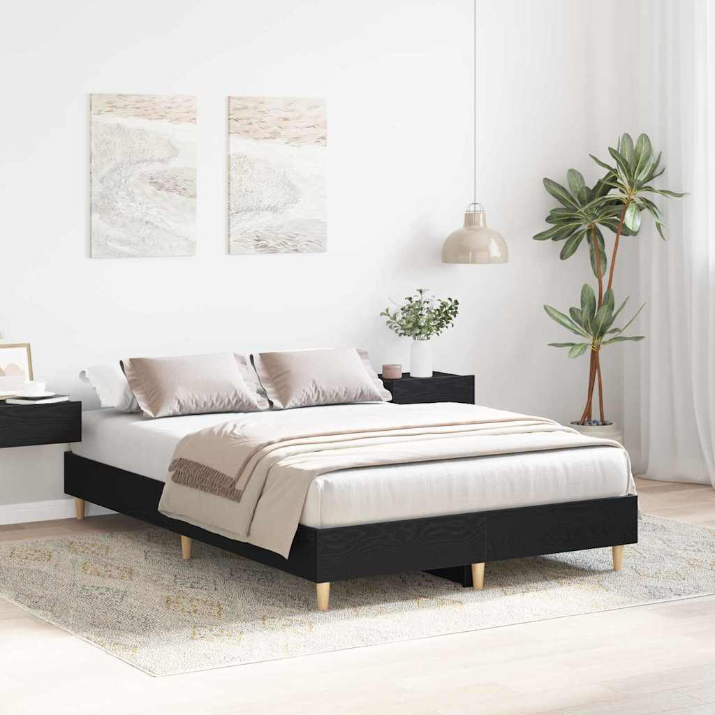 Bed Frame Black Oak 193 x 138 x 25 cm Engineered Wood