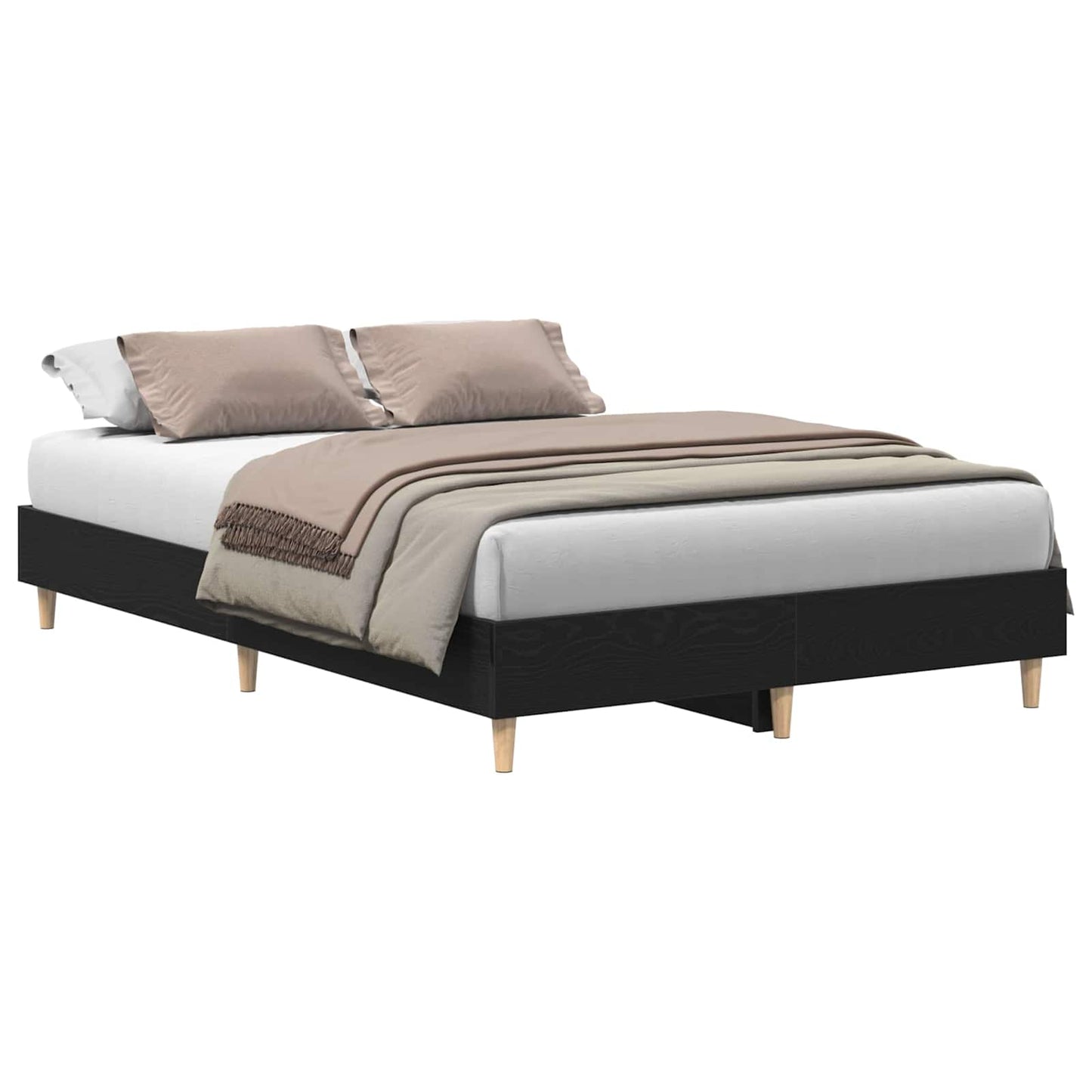 Bed Frame Black Oak 193 x 123 x 25 cm Engineered Wood