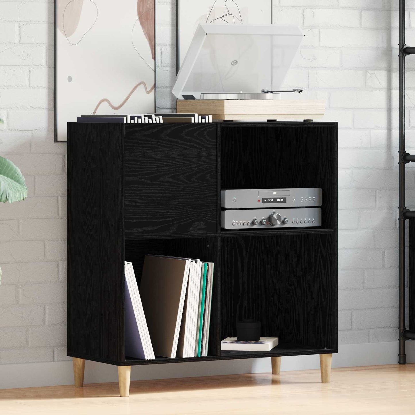 Record Cabinet Black Oak 84.5 x 38 x 89 cm Engineered Wood