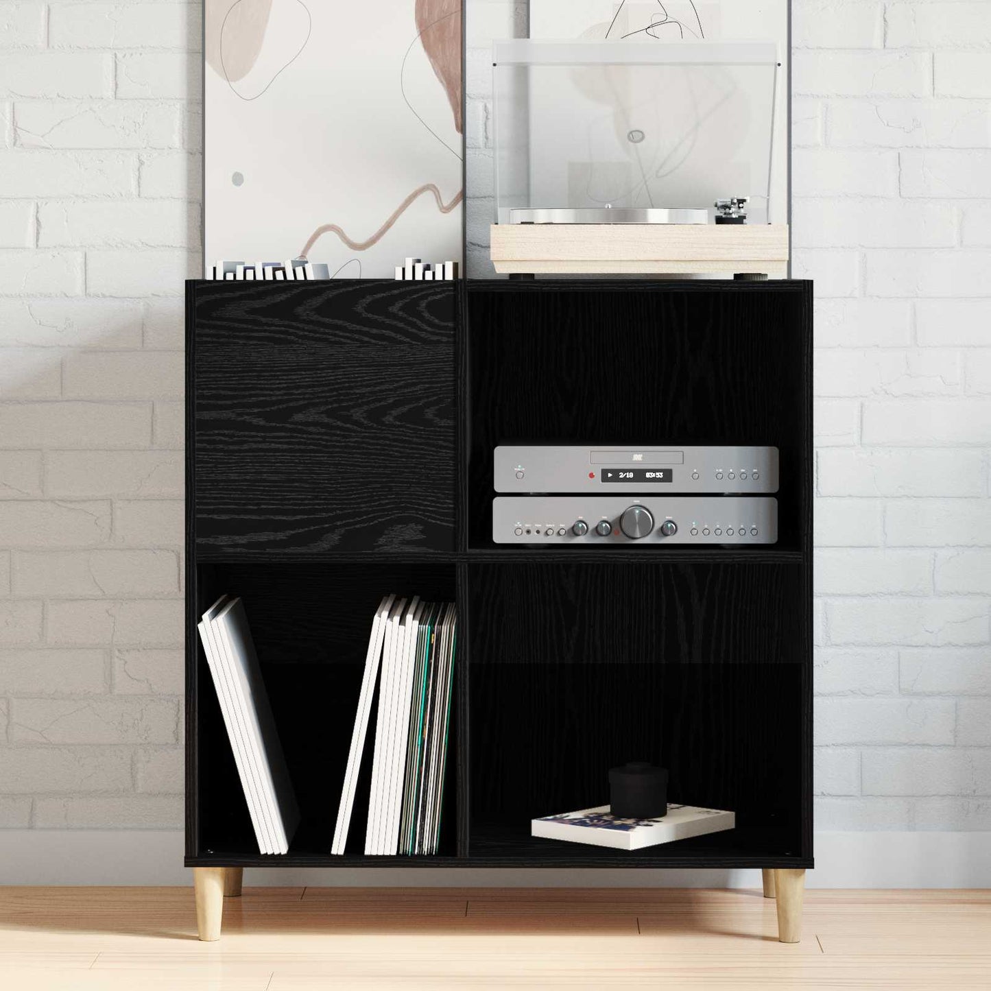 Record Cabinet Black Oak 84.5 x 38 x 89 cm Engineered Wood