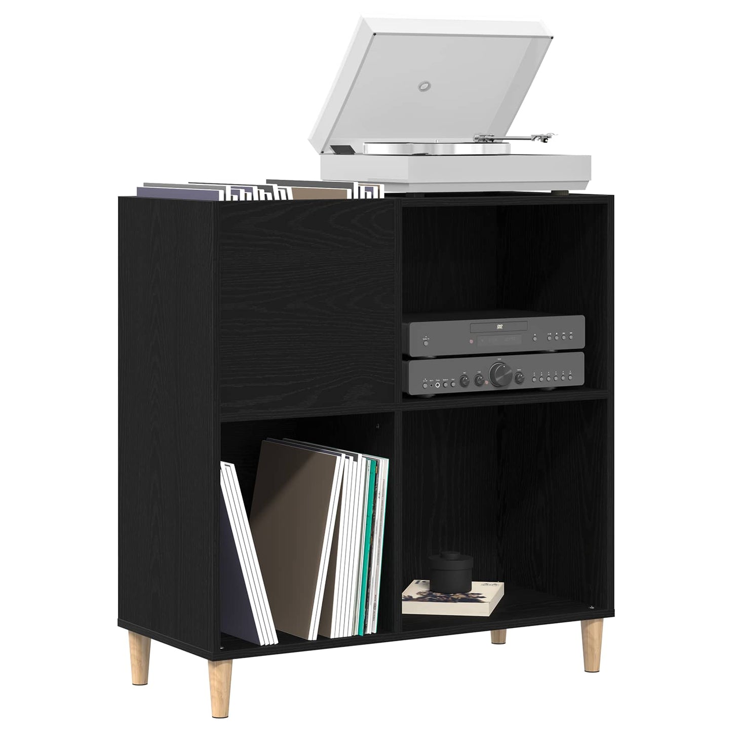 Record Cabinet Black Oak 84.5 x 38 x 89 cm Engineered Wood