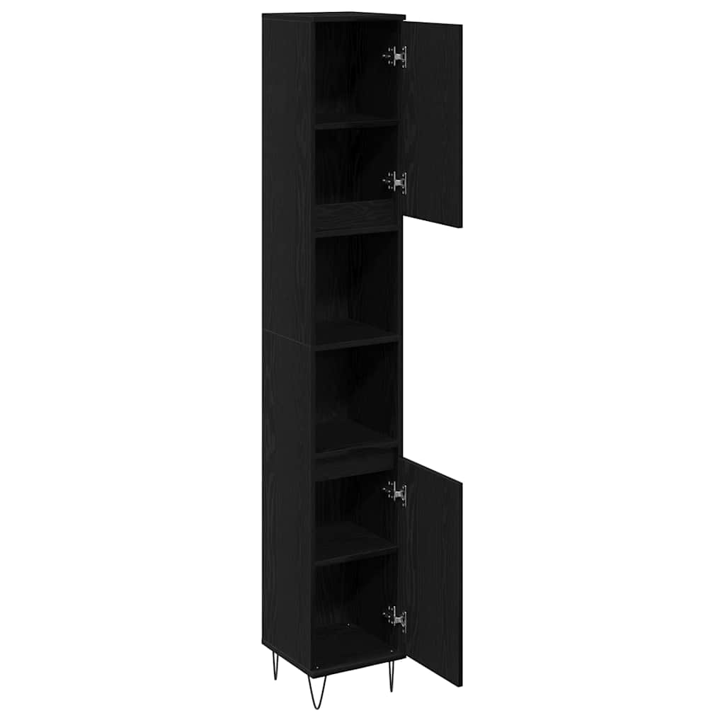 Bathroom Cabinet Black Oak 30 x 30 x 190 cm Engineered Wood