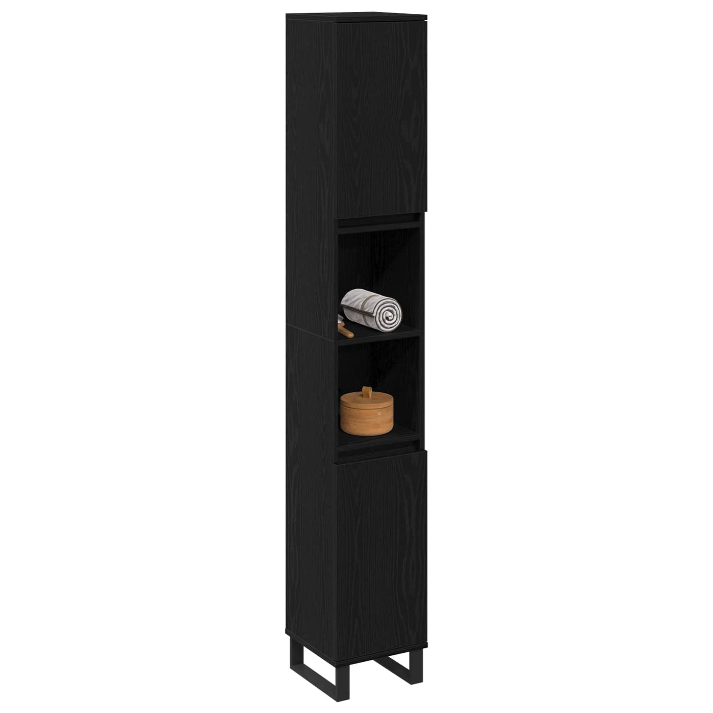 Bathroom Cabinet Black Oak 30 x 30 x 190 cm Engineered Wood