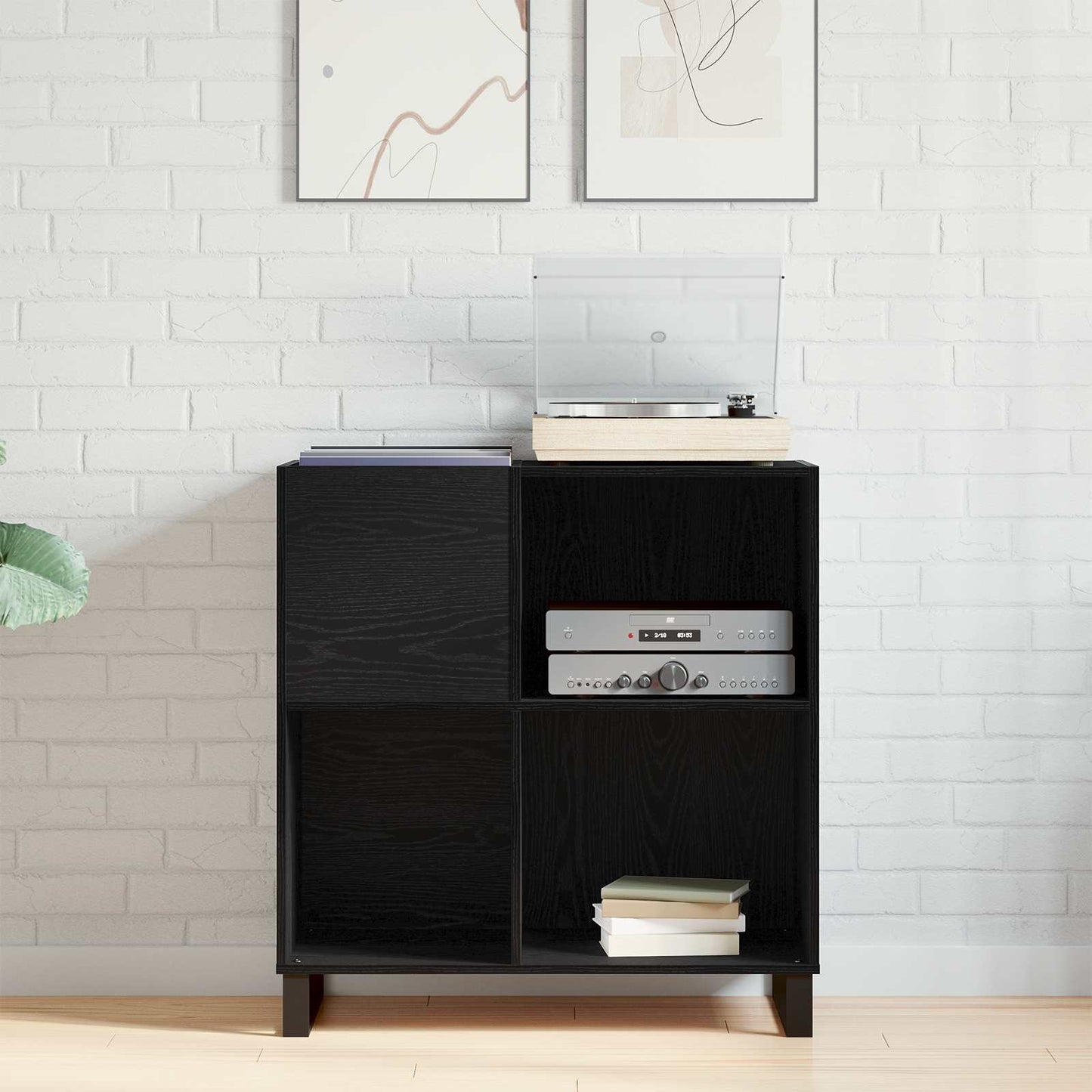 Record Cabinet Black Oak 85 x 38 x 89 cm Engineered Wood