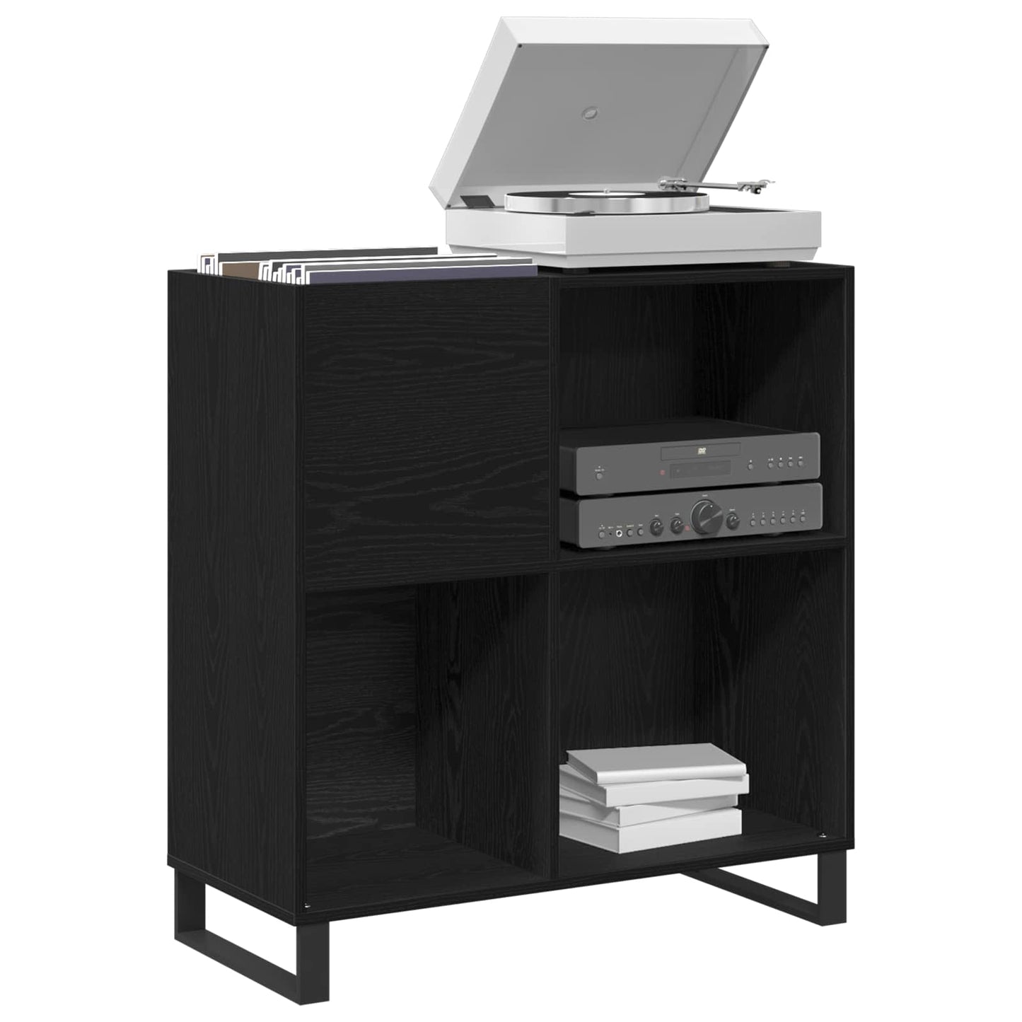 Record Cabinet Black Oak 84.5 x 38 x 89 cm Engineered Wood