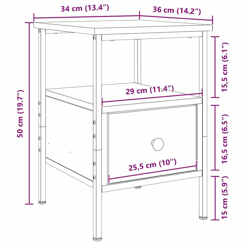Bedside Cabinet Black Oak 34 x 36 x 50 cm Engineered Wood
