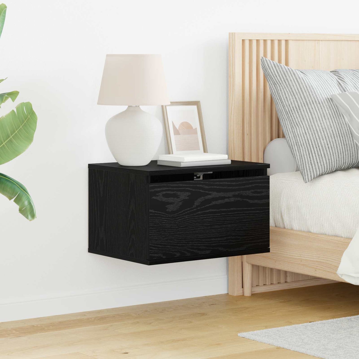 Wall-mounted Bedside Cabinet Black Oak 50 x 36 x 30 cm