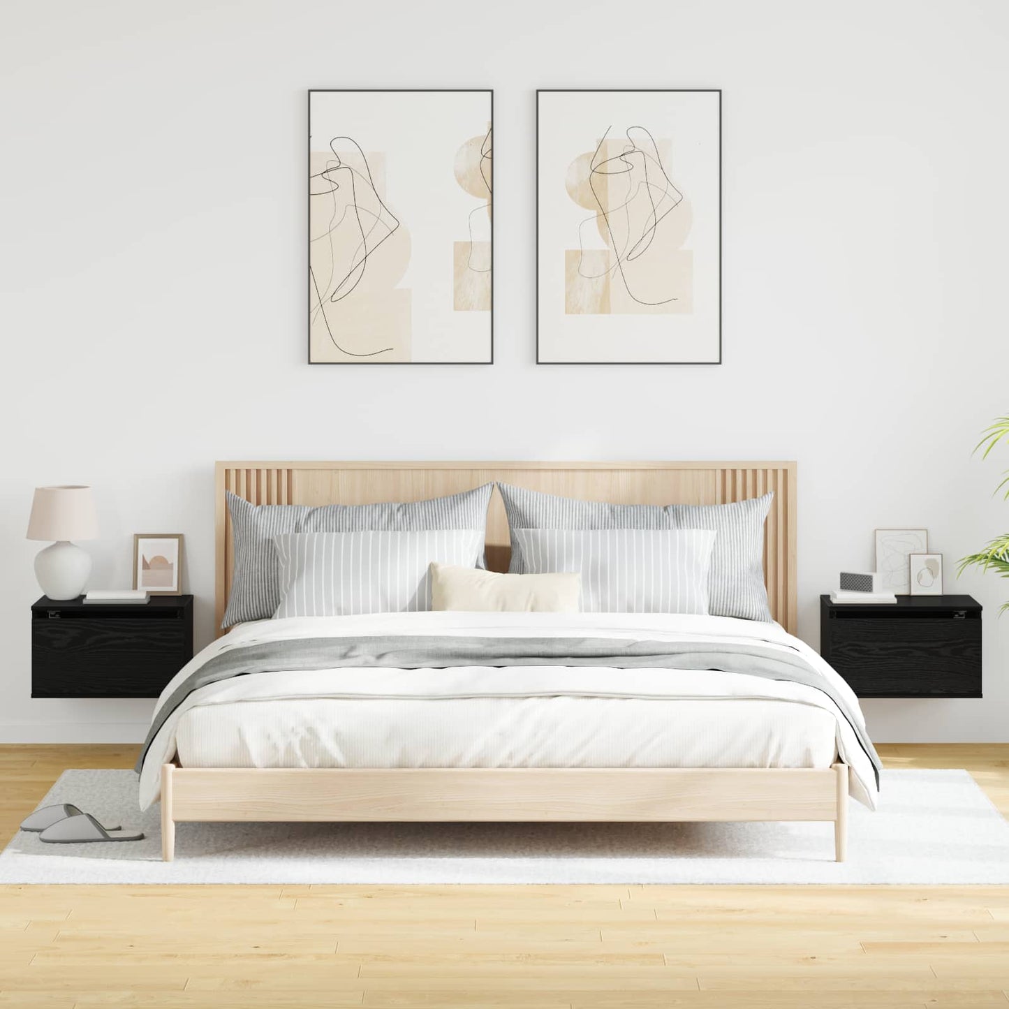 Wall-mounted Bedside Cabinet 2 pcs Black Oak 50 x 36 x 30 cm