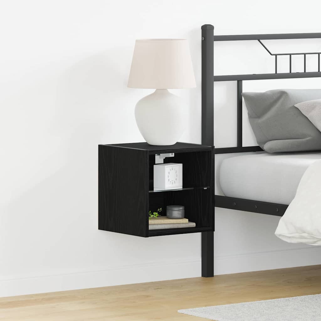 LED Wall Bedside Cabinet Black 30 x 28.5 x 30 cm