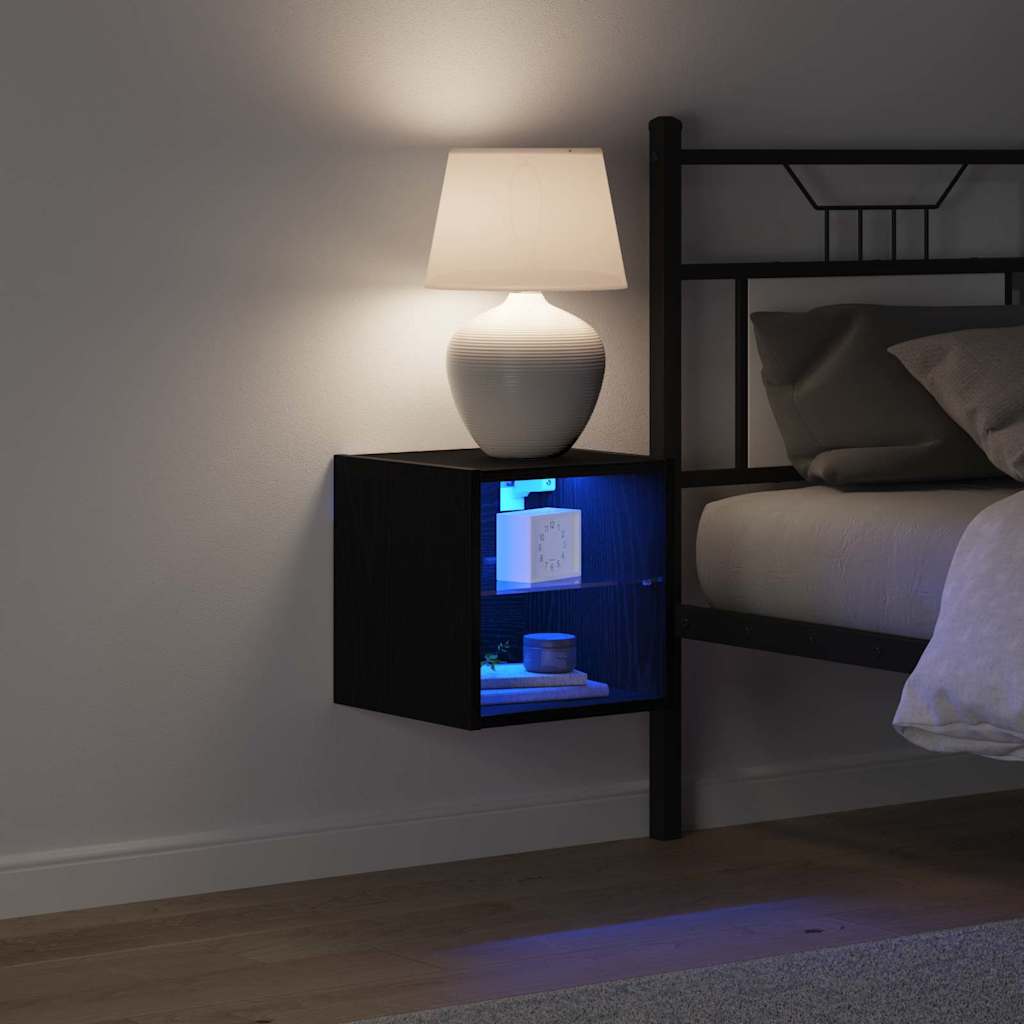 LED Wall Bedside Cabinet Black 30 x 28.5 x 30 cm