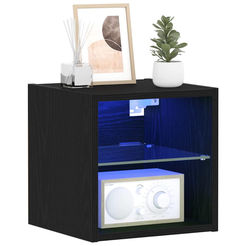 LED Wall Bedside Cabinet Black 30 x 28.5 x 30 cm