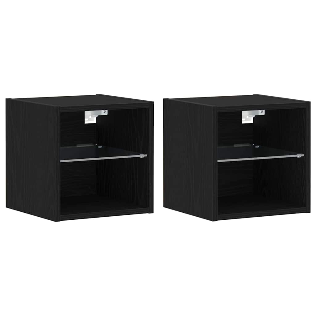 LED Wall Bedside Cabinet 2 pcs Black 30 x 28.5 x 30 cm